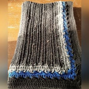 Hand crafted throw in multitone black, grey & blue